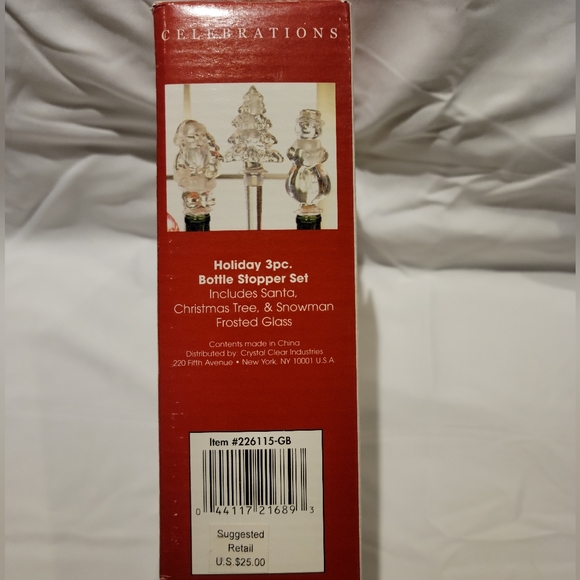 Holiday Themed 3 Piece Frosted Glass Bottle Stopper Set in Box - Picture 2 of 11